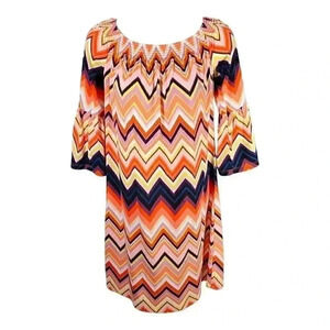 Trina Turk Beach Tunic Dress Cover Up XS 3/4 Sleeve Short Round Neck